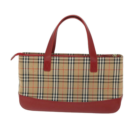Burberry Nova Check Hand Bag Nylon Canvas Beige Red Auth am5133