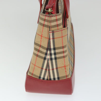 Burberry Nova Check Hand Bag Nylon Canvas Beige Red Auth am5133
