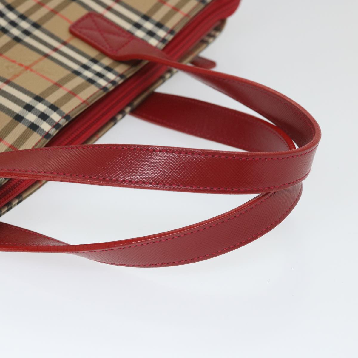 Burberry Nova Check Hand Bag Nylon Canvas Beige Red Auth am5133