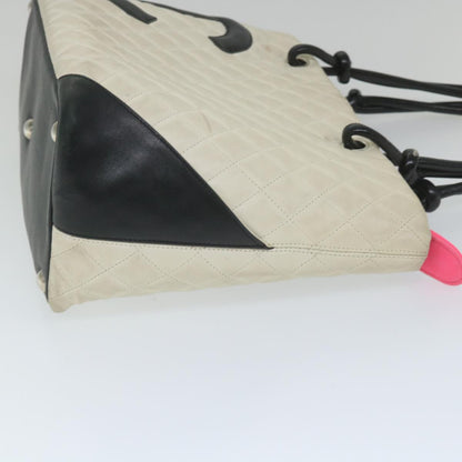 Chanel Cambon Line Tote Bag Leather White CC Auth am