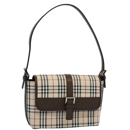 BURBERRY Nova Check Shoulder Bag Nylon Canvas Beige Auth Am5185