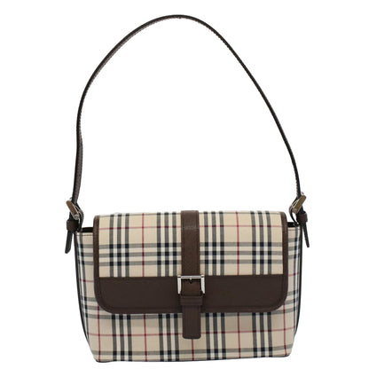 Burberry Nova Check Shoulder Bag Nylon Canvas Beige Auth am5185