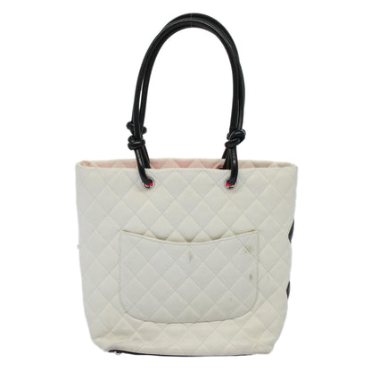 Chanel Cambon Line Tote Bag Leather White CC Auth amA