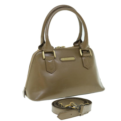 Burberry Hand Bag Leather 2way Brown Auth am5601