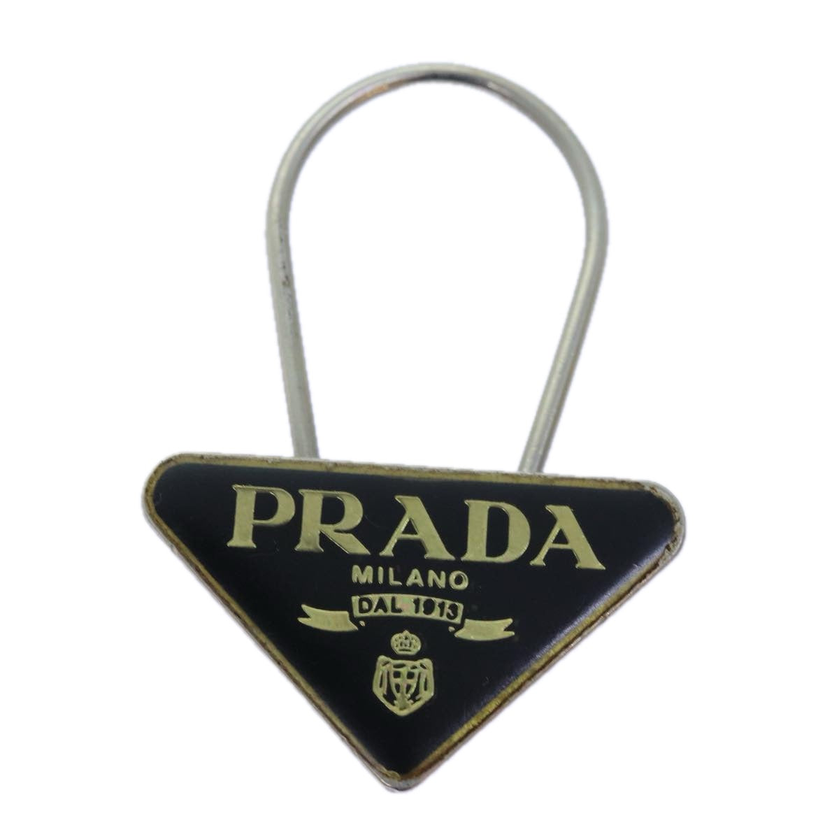 PRADA Triangle Plate Key Ring metal Black Auth am6073