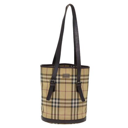BURBERRY Nova Check Shoulder Bag Coated Canvas Beige Auth am6355