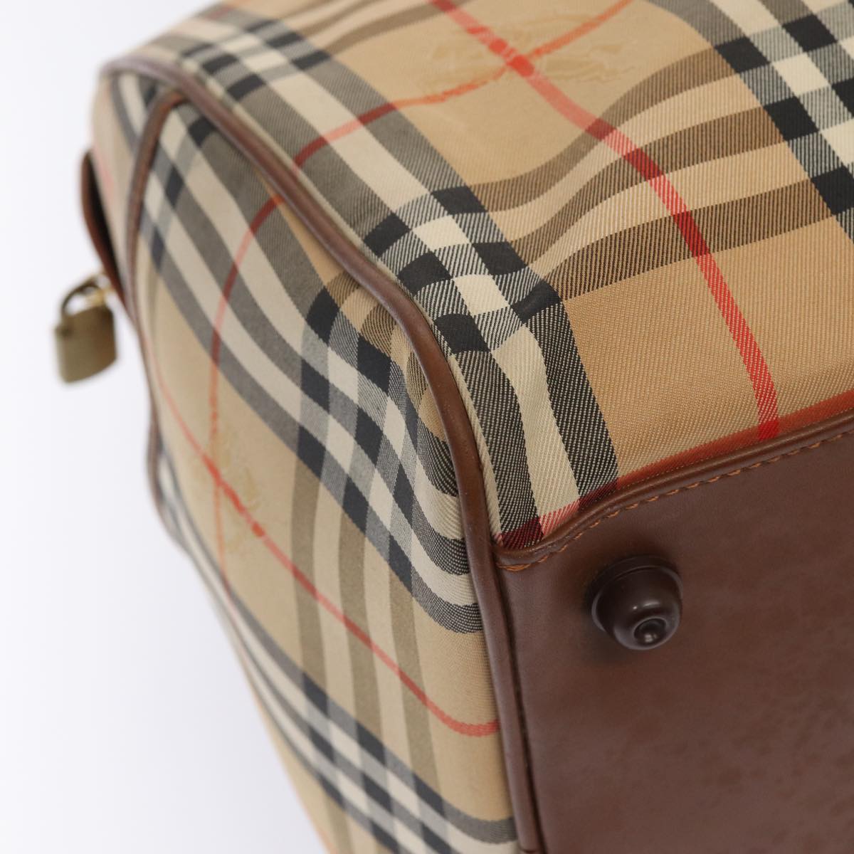 BURBERRYSs Nova Check Boston Bag Canvas Beige Auth am6446