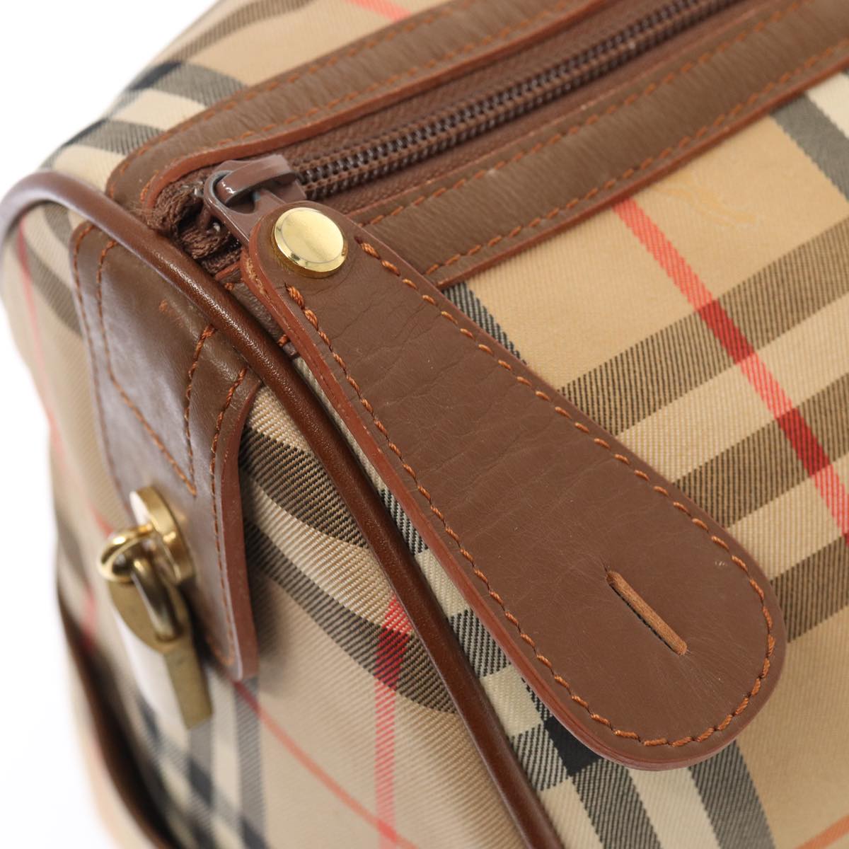 BURBERRYSs Nova Check Boston Bag Canvas Beige Auth am6446