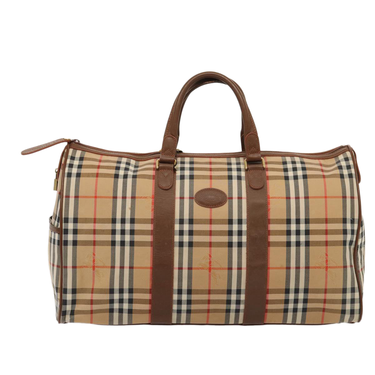 BURBERRYSs Nova Check Boston Bag Canvas Beige Auth am6446