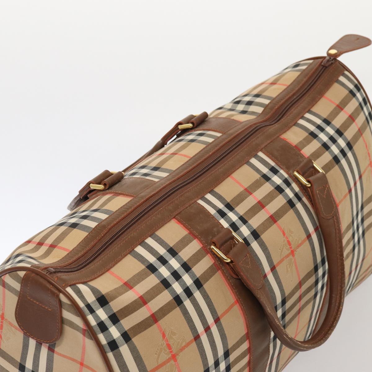 BURBERRYSs Nova Check Boston Bag Canvas Beige Auth am6446