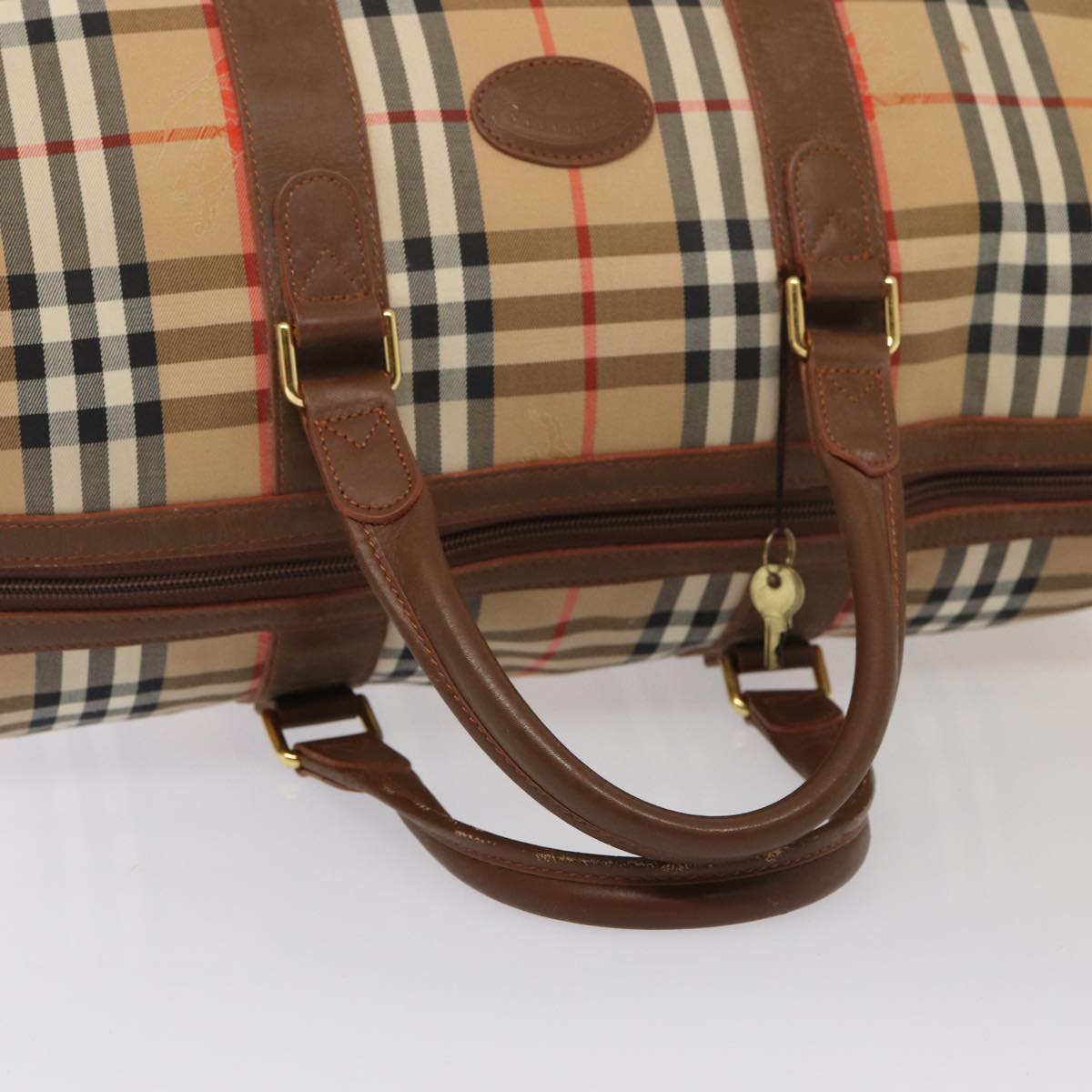 BURBERRYSs Nova Check Boston Bag Canvas Beige Auth am6446