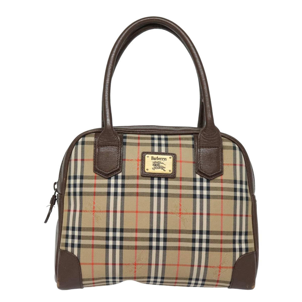BURBERRYSs Nova Check Hand Bag Canvas Beige Auth am6463