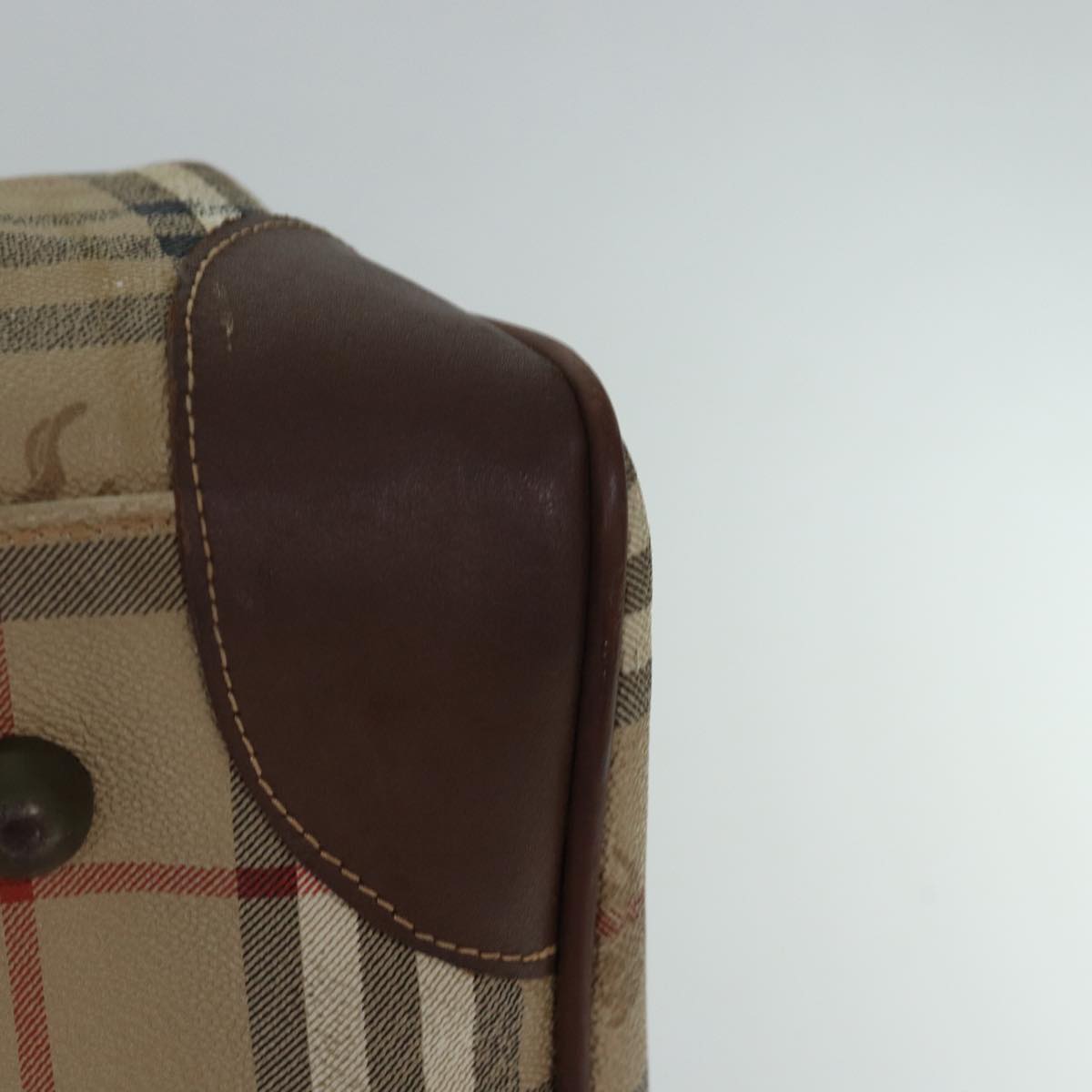 BURBERRYSs Nova Check Boston Bag PVC Leather Beige Brown Auth am6514