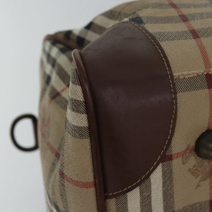 BURBERRYSs Nova Check Boston Bag PVC Leather Beige Brown Auth am6514