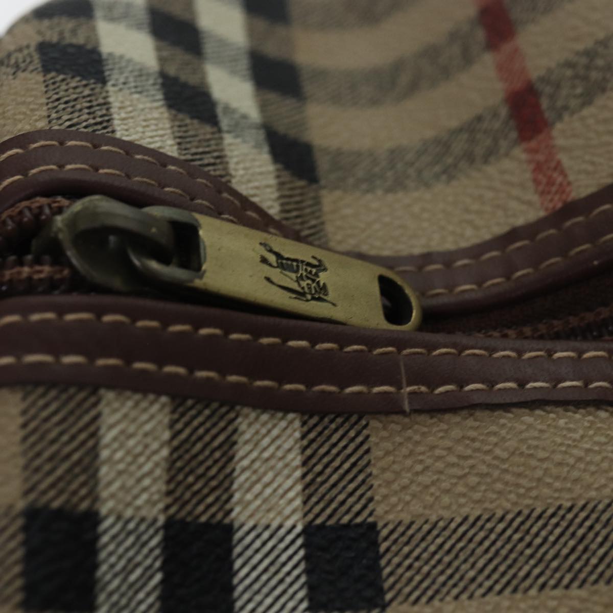 BURBERRYSs Nova Check Boston Bag PVC Leather Beige Brown Auth am6514