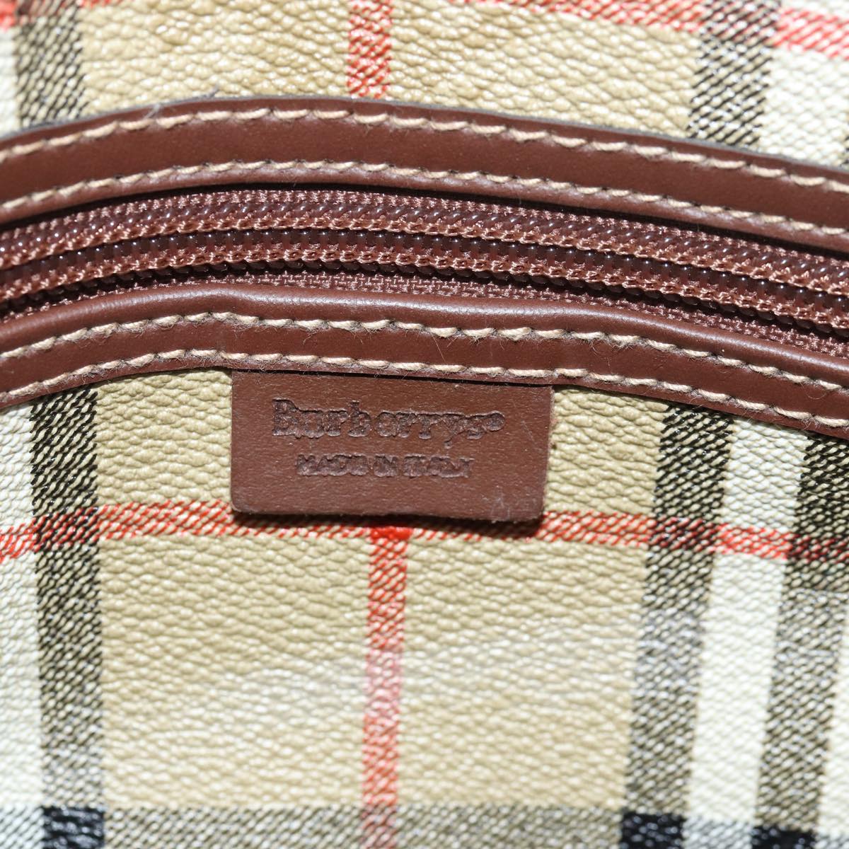 BURBERRYSs Nova Check Boston Bag PVC Leather Beige Brown Auth am6514