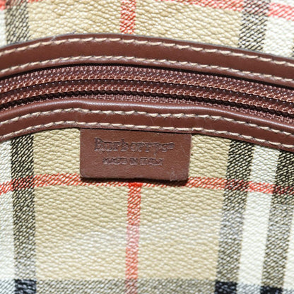 BURBERRYSs Nova Check Boston Bag PVC Leather Beige Brown Auth am6514