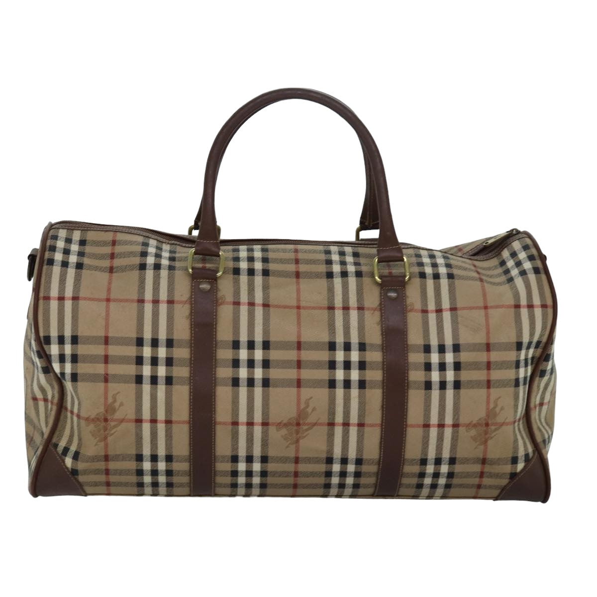 BURBERRYSs Nova Check Boston Bag PVC Leather Beige Brown Auth am6514
