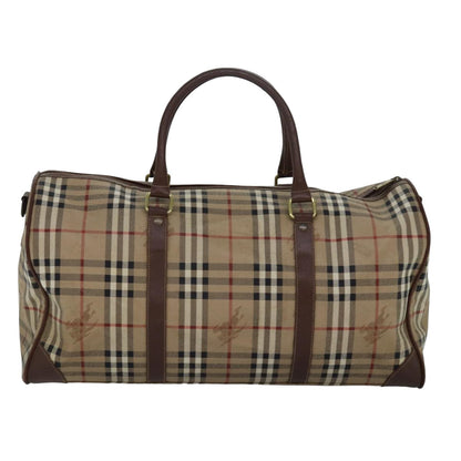 BURBERRYSs Nova Check Boston Bag PVC Leather Beige Brown Auth am6514