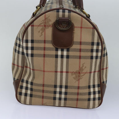 BURBERRYSs Nova Check Boston Bag PVC Leather Beige Brown Auth am6514