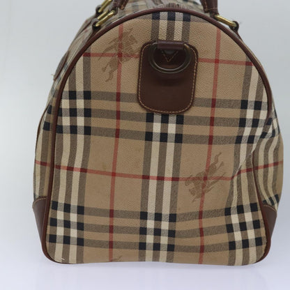 BURBERRYSs Nova Check Boston Bag PVC Leather Beige Brown Auth am6514