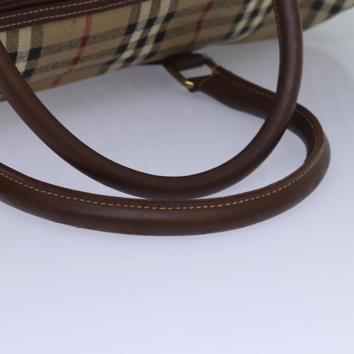 BURBERRYSs Nova Check Boston Bag PVC Leather Beige Brown Auth am6514