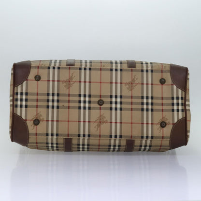 BURBERRYSs Nova Check Boston Bag PVC Leather Beige Brown Auth am6514