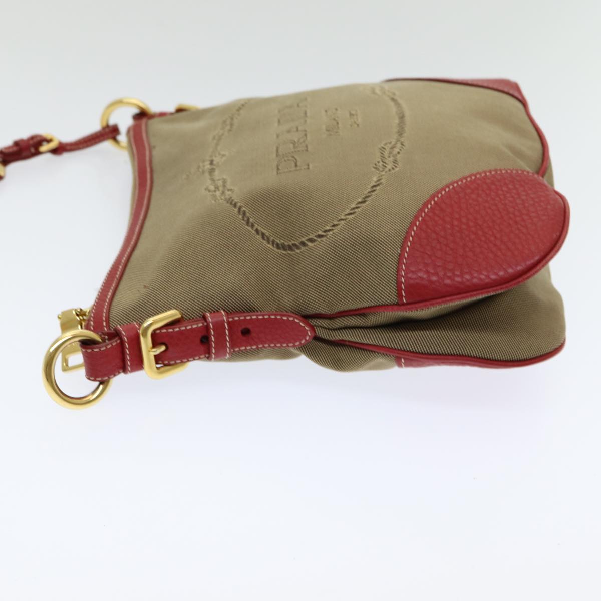 PRADA Shoulder Bag Canvas Beige Auth am6552