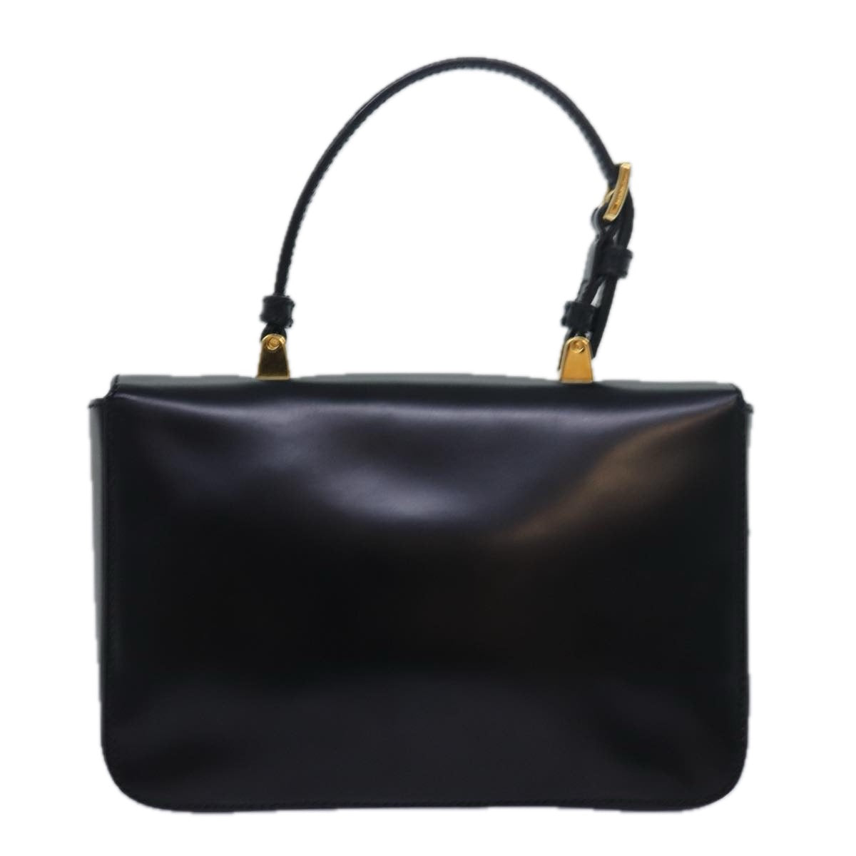 PRADA Ribbon Hand Bag Patent leather Black Auth am6589A