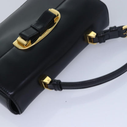 PRADA Ribbon Hand Bag Patent leather Black Auth am6589A