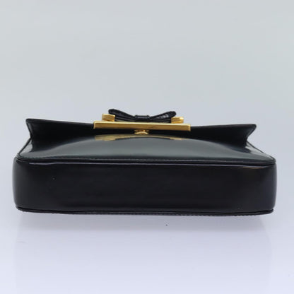 PRADA Ribbon Hand Bag Patent leather Black Auth am6589A