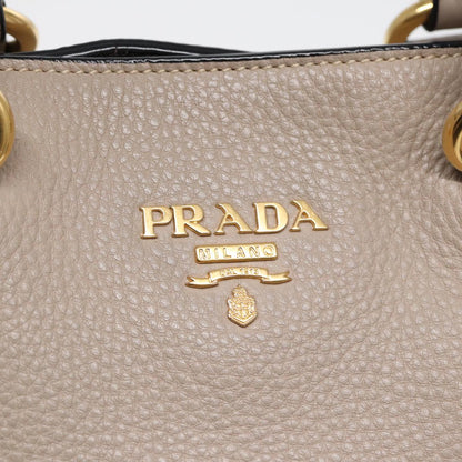 PRADA Tote Bag Leather 2way Beige Auth am6596