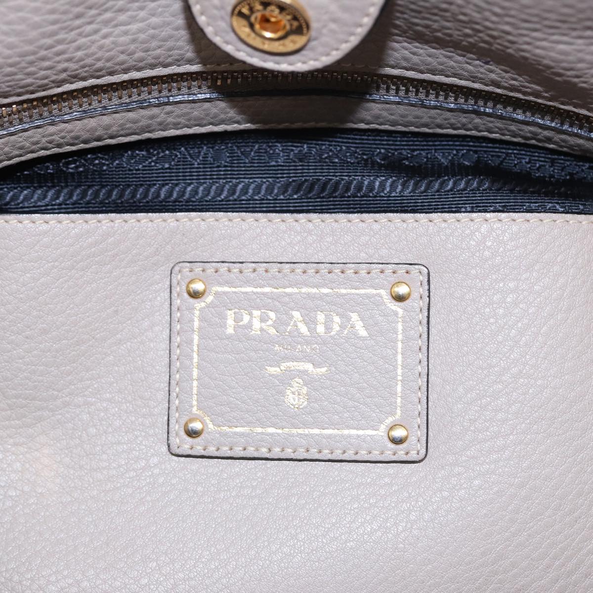 PRADA Tote Bag Leather 2way Beige Auth am6596