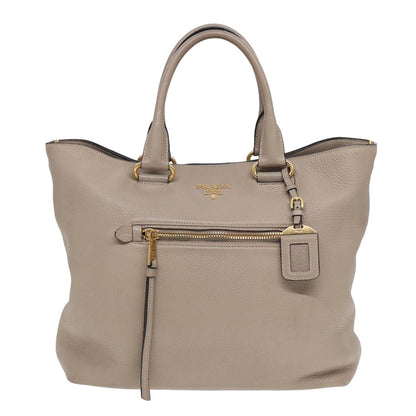 PRADA Tote Bag Leather 2way Beige Auth am6596