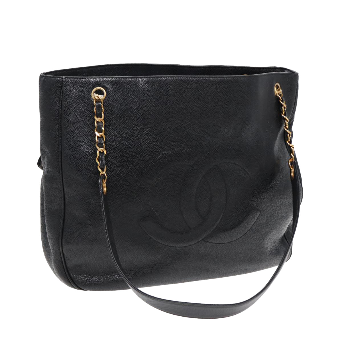 Chanel COCO Mark Chain Tote Bag Caviar Skin Beige CC Auth amA
