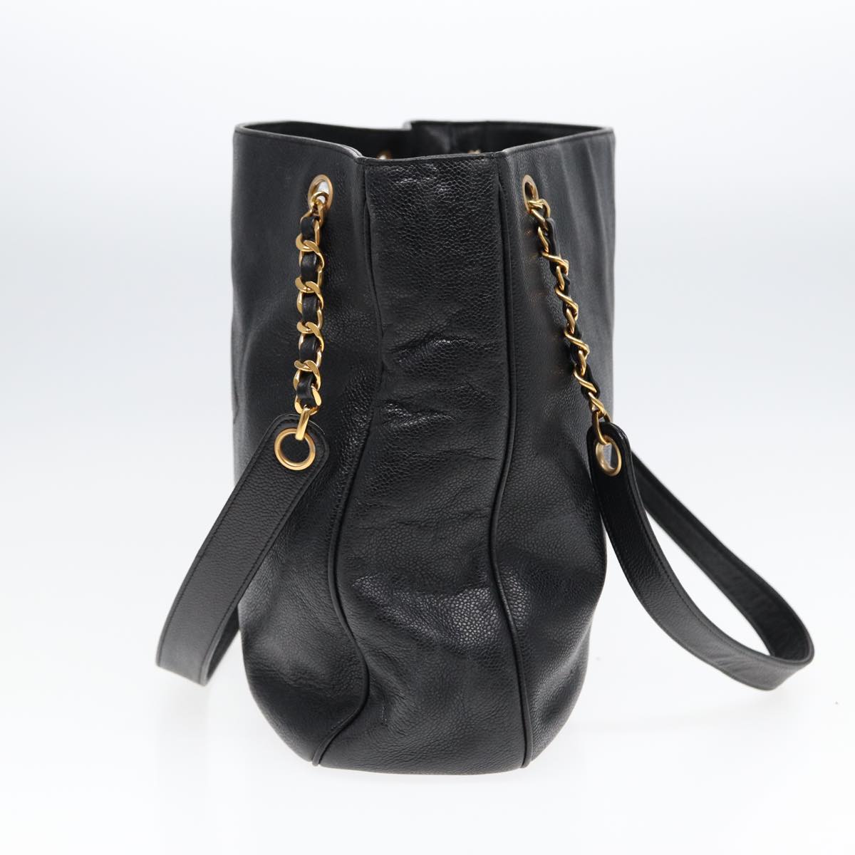 Chanel COCO Mark Chain Tote Bag Caviar Skin Beige CC Auth amA