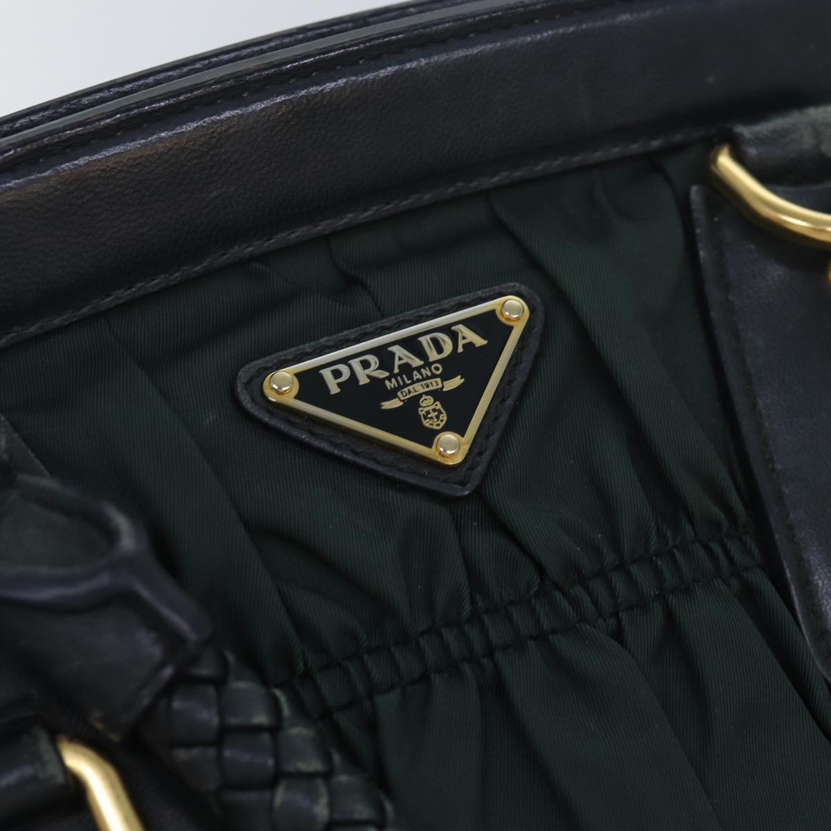 PRADA Hand Bag Nylon Green Auth am6655