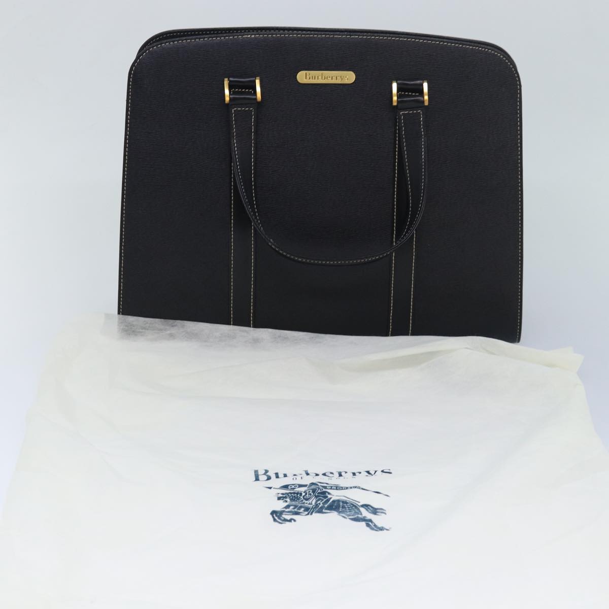 BURBERRYSs Hand Bag Leather Black Auth am6686