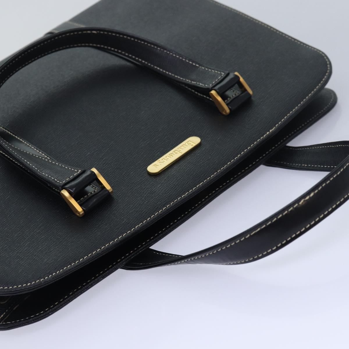 BURBERRYSs Hand Bag Leather Black Auth am6686