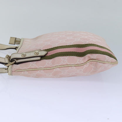 GUCCI GG Canvas Sherry Line Shoulder Bag Pink Gold khaki 144388 Auth am6743