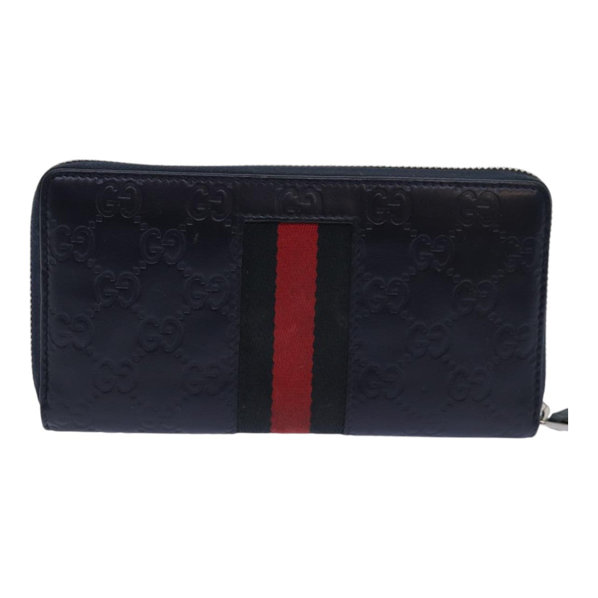 GUCCI GG Canvas Sherry Line ssima Long Wallet Navy Red 408831 Auth am6761