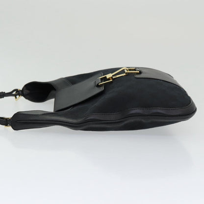 GUCCI Jackie GG Canvas Shoulder Bag Black Gold 001 4129 Auth am6796