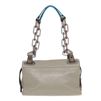 Balenciaga Turn Lock Chain Shoulder Bag Leather Beige Gray Silver Auth am6814