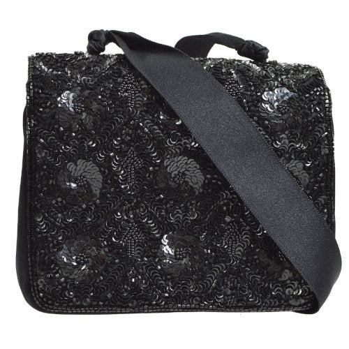 CHANEL 1994-1996 Sequins CC Cross Body Shoulder Bag Black AK35552h