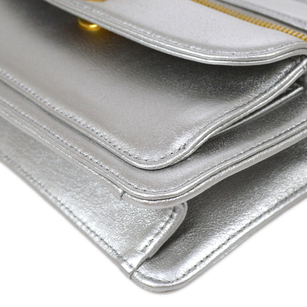 CHANEL 1996-1997 Clutch Hand Bag Silver ao26611