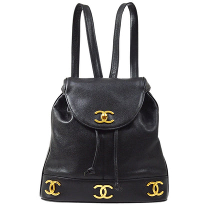 CHANEL vintage Triple CC Backpack Black Caviar