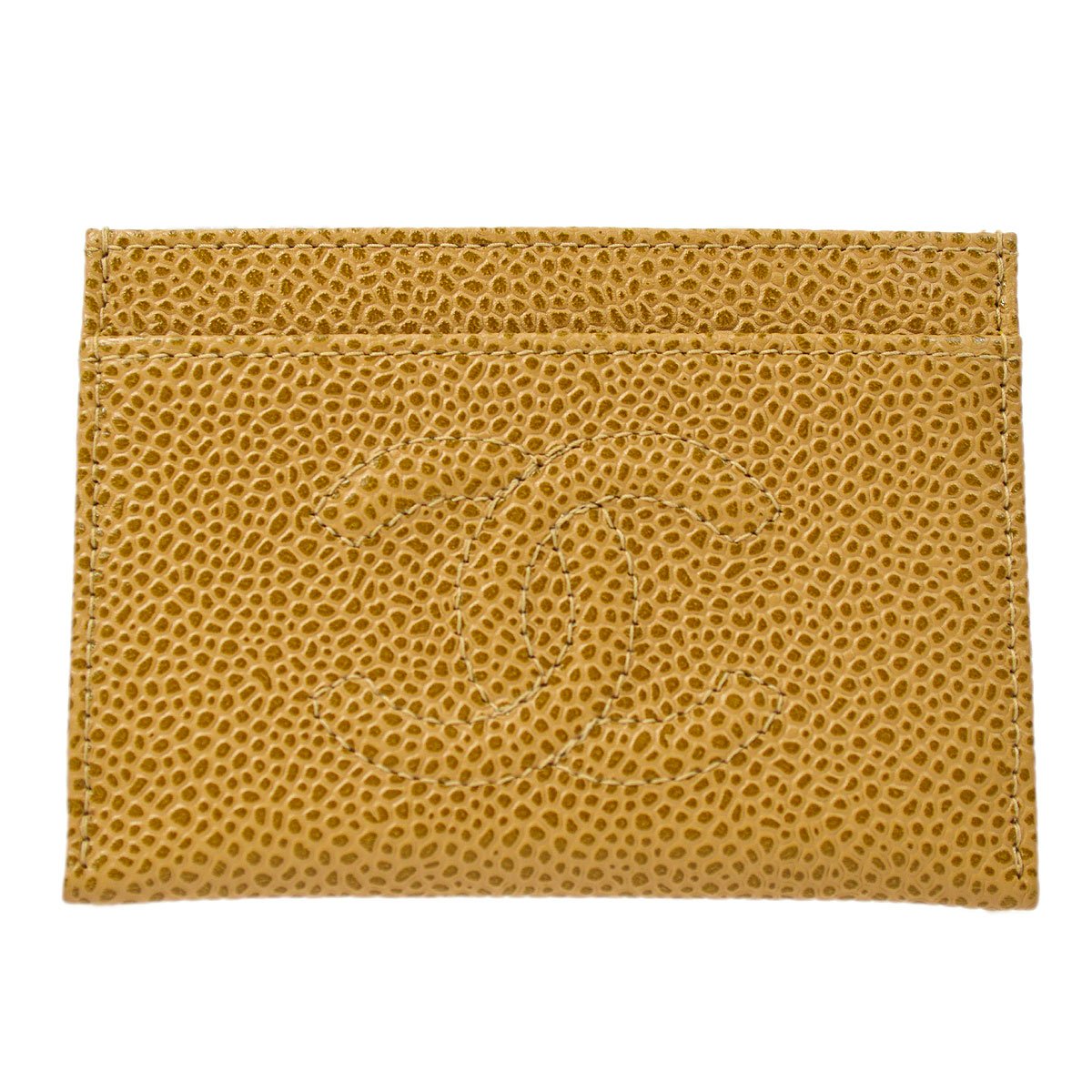 CHANEL 2000-2001 Timeless Card Case Beige Caviar ao32115