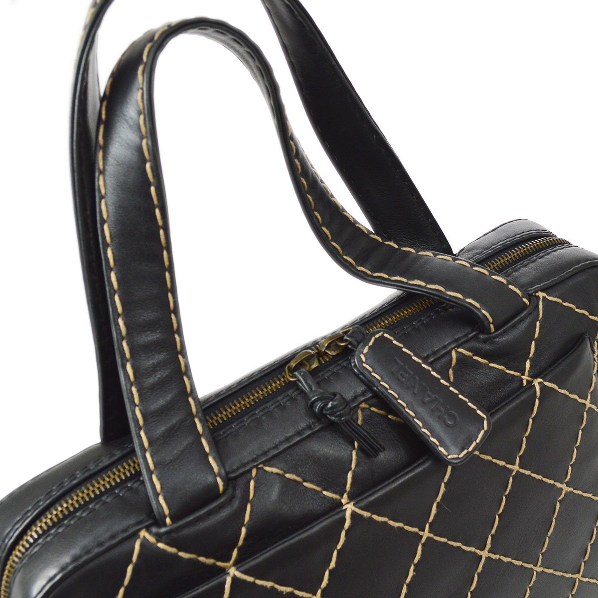 CHANEL 2000-2001 Black Calfskin Wild Stitch Handbag 33992