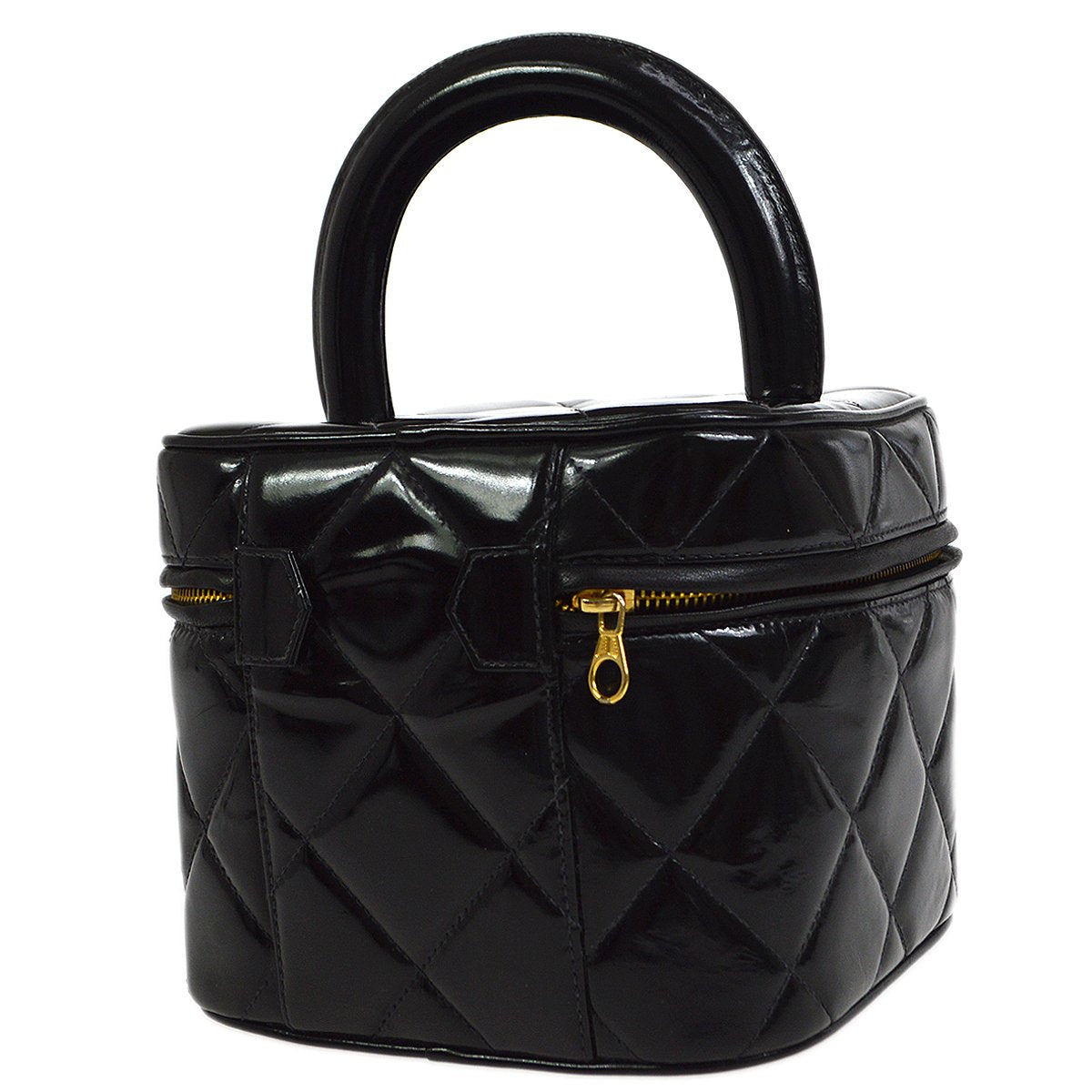 CHANEL 1995 Vanity Handbag Black Patent Leather ao34395