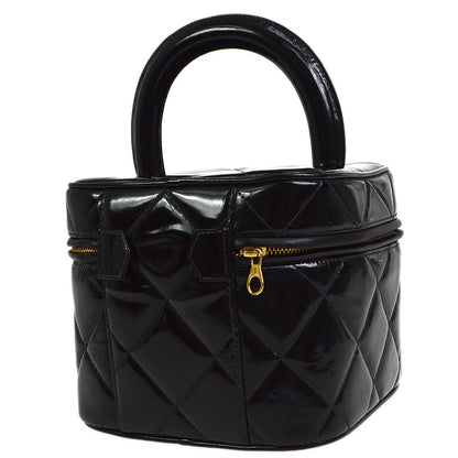 CHANEL 1995 Vanity Handbag Black Patent Leather ao34395